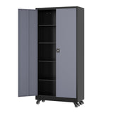 Fesbos Metal Rolling Storage Cabinet-74.6” Tall Steel File Cabinets with Wheels Lockable Doors and Adjustable Shelves-Black & Gray Steel Storage Cabinet for Home, School, Office, Garage Fesbos