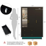 jiteentarou 3 Door Wardrobe Closet with Mirror and LED Lights, Bedroom Armoire with Drawers Shelves, Modern Wooden Armoire Wardrobe Closet with Hanging Rod for Bedroom, Black jiteentarou