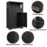 Black Storage Cabinet with Doors and Shelves, Farmhouse Kitchen Pantry Storage Cabinet, Small Coffee Bar Cabinet with Storage, Freestanding Floor Hutch Cupboard Cabinet for Kitchen/Laundry/Living Room FiveWillowise