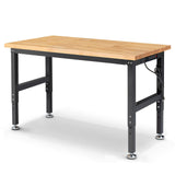 ENJOYWOOD 60 Inch Workbench for Garage Adjustable Height Work Bench with Pegboard Power Outlets Rubber Wood Tabletop Work Table for Cutting Wood Woodworking Shop Home Office Electronic ENJOYWOOD