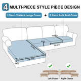 NAISI Waterproof Couch Cushion Covers Thick Velvet Fabric Washable Sofa Slipcovers Sectional Couch Covers for 4 Pieces Separate L Shape Couch Cover with Elastic Bottom(3 Seater + 1 Chaise,Grey) NAISI