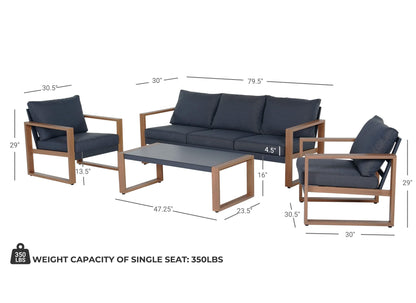 Grand patio Outdoor 4-Piece Modern Aluminum Patio Furniture Sets 5 Person Conversation Set, Faux Wood Grain Finish Frame Sofa with Removable Olefin Extra Thick Cushions and Coffee Table for G - WoodArtSupply