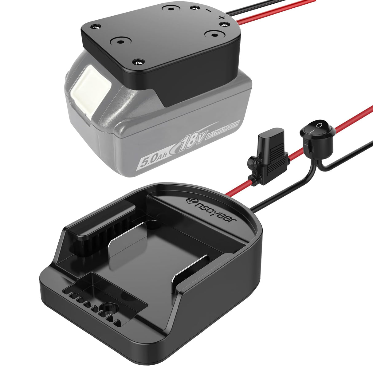 Ensayeer Power Wheel Adapter with Fuse & Switch, Secure Battery Adapter for 18V Lithium Battery, with 12 Gauge Wire, Good Power Convertor for DIY Ride On Truck, Robotics, RC Toys and Work Lights Ensayeer