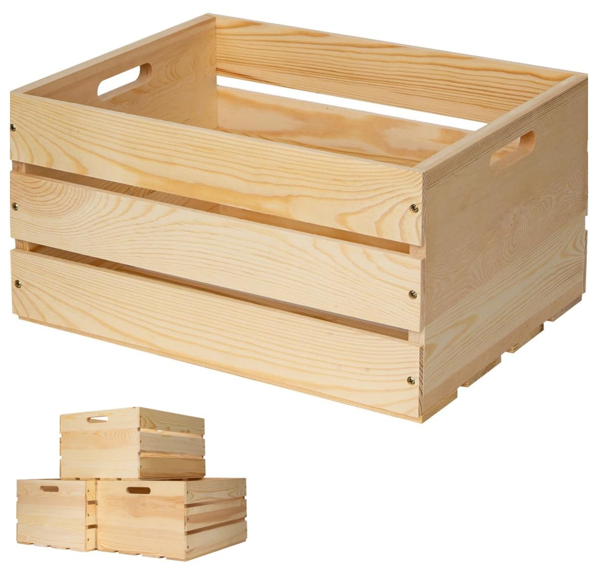 3 Pieces Large Pine Wood Crates For Storage, The Wooden Storage Crates Are Made Of Solid Wood,Unfinished Wooden Crates Have A Wide Range Of Uses And Can Be Placed In Bedrooms, Living Rooms, Etc (3) FORBRADS