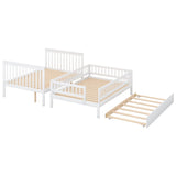 Full Over Full Bunk Beds with Trundle and Stairs Stairway Bunk Bed Frame with Storage Shelves for Kids Teens Adult, Detachable Wood Full Bunk Bed for Boys Girls Adults, White Bellemave