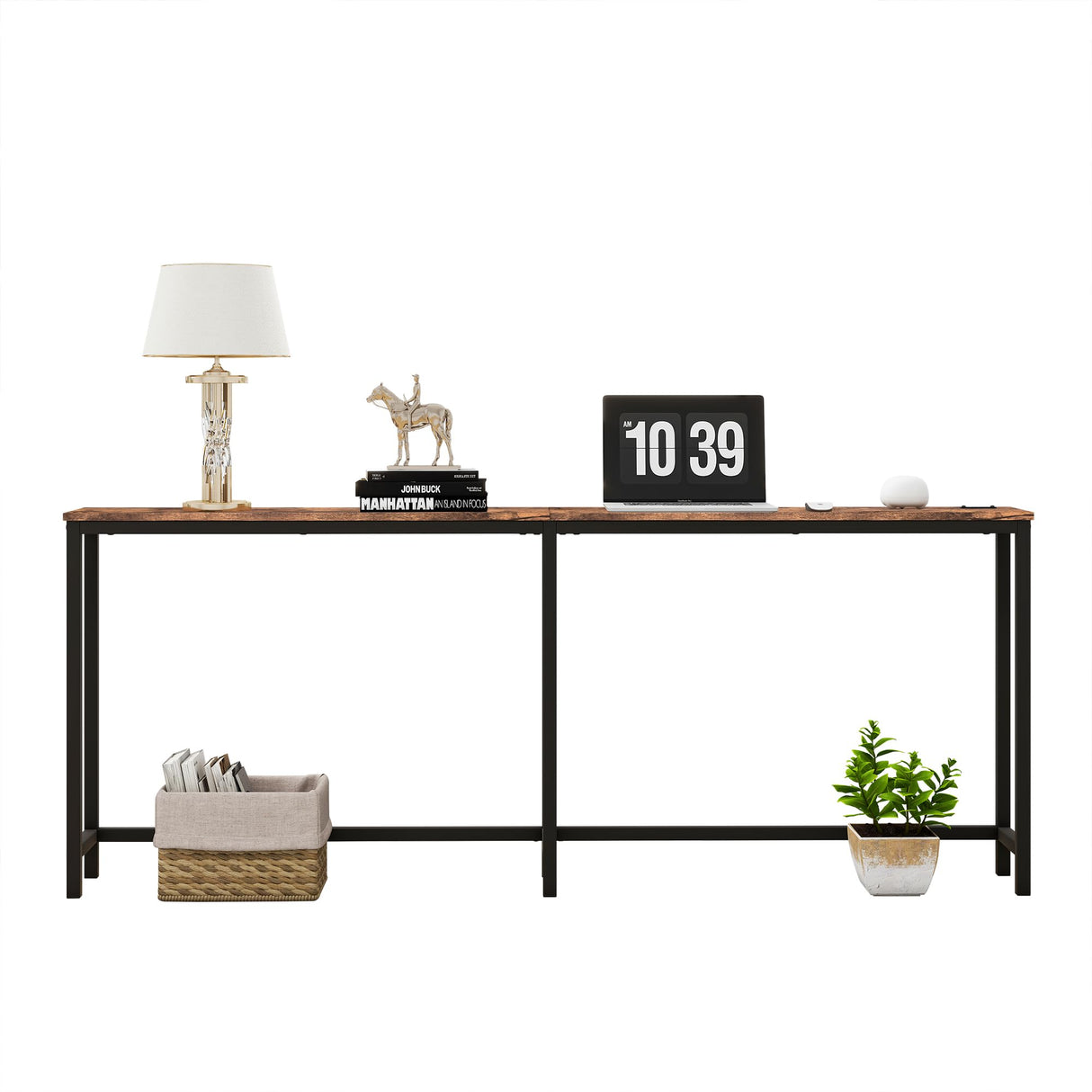 HOMERECOMMEND 70.8 Inch Console Table with USB Ports, Sofa Table with Charging Station, Narrow Entryway Table, Skinny Hallway Table,Rustic Brown HOMERECOMMEND