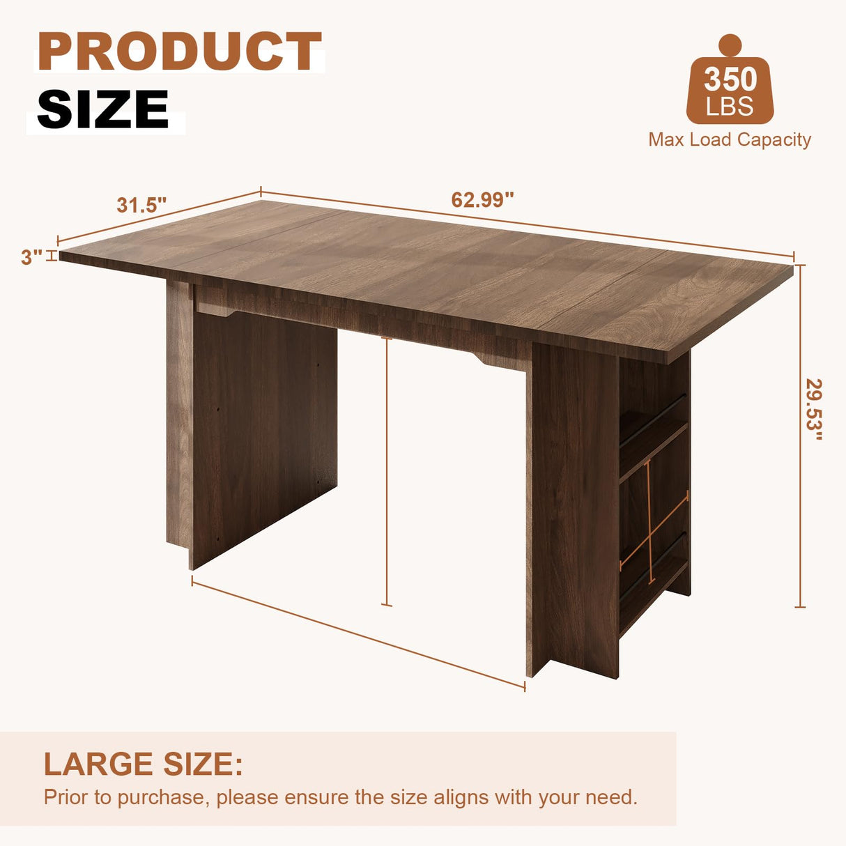 GarveeHome 63 Inch Farmhouse Dining Table with 4 Storage Shelves, Seats 4-6, Rustic Wooden Rectangle Kitchen Table for Dining Room, Living Room, Eazy Assembly, Walnut GarveeHome