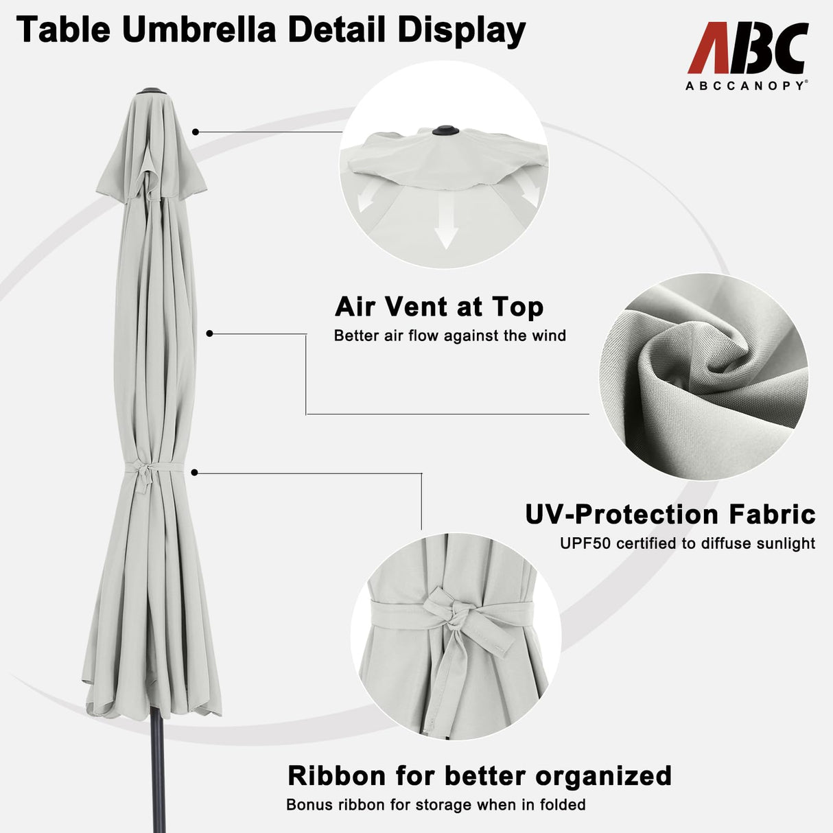 ABCCANOPY Patio Umbrella 10ft, Outdoor Table Umbrella with Push Button Tilt and Crank, 8 Ribs Umbrella for Patio Pool Garden Deck (Light Beige) ABCCANOPY