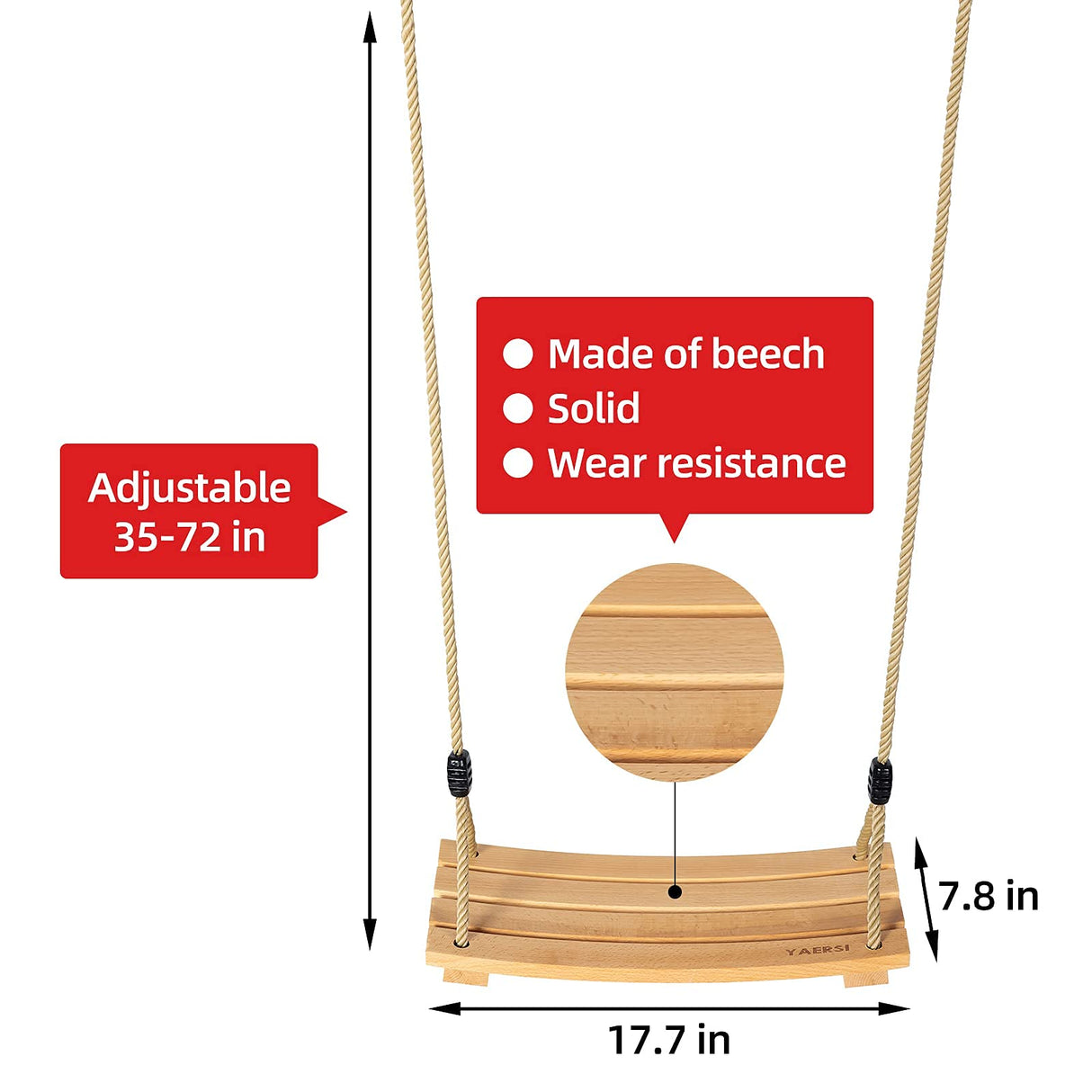 Wooden Tree Swings Tree Swing for Adults Children Kid's Wood Swing Seat with Adjustable Rope 220lbs Load Wooden Swing Set for Indoor Outdoor YAERSI