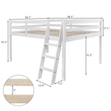 Bonnlo Low Loft Bed Full Size with Inclined Stairs, Junior Loft Bed with High Guard Rail for Kids/Young Teens/Adults, Solid Wood Low Bunk Bed Full Size White, 2 Center Beams, No Box Spring Required Bonnlo