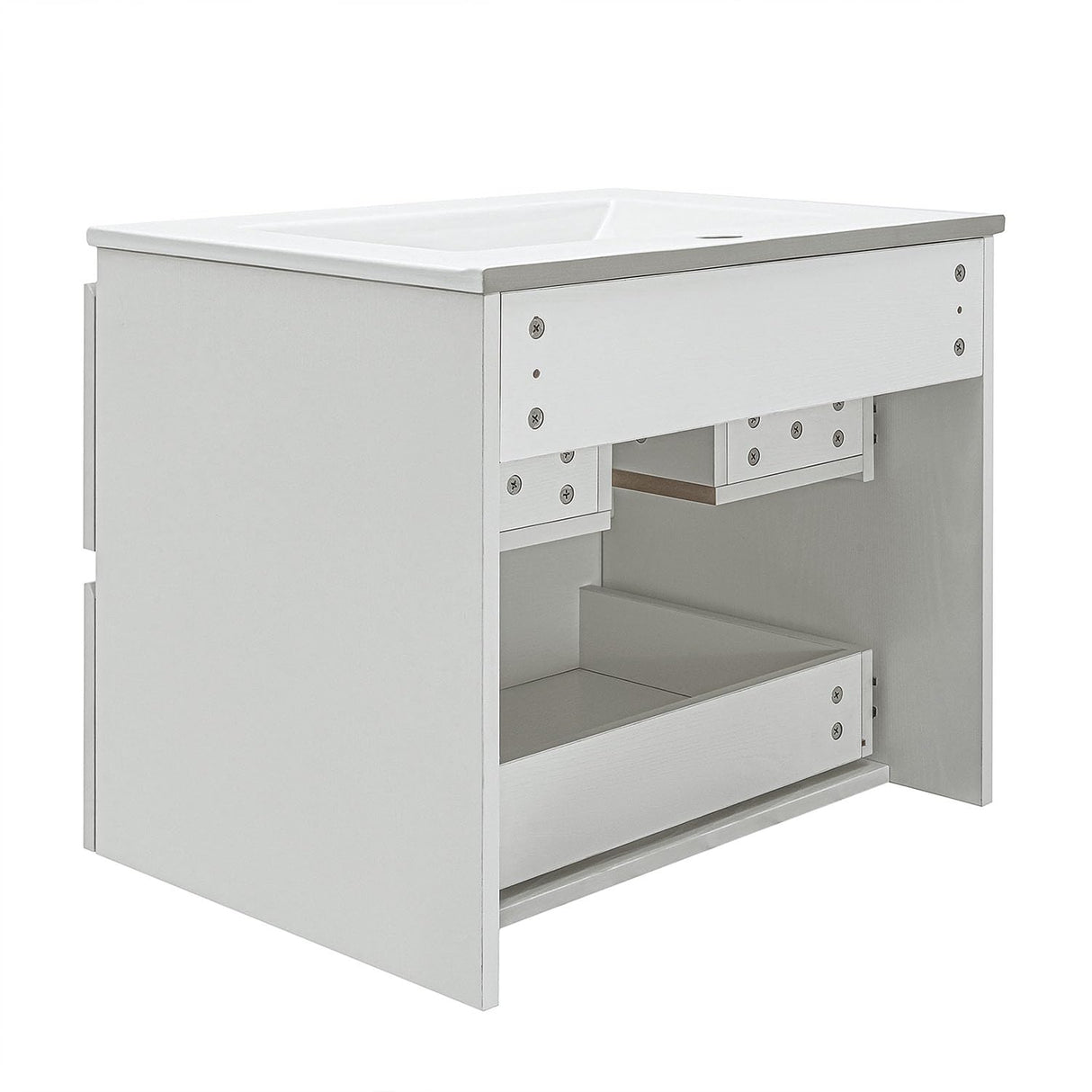 KSWIN 24" White Wall Mounted Bathroom Vanity with Sink Floating Vanity Two Drawers Bathroom Cabinet with White Ceramic Integrated Sink KSWIN