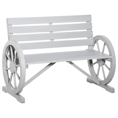 Rustic Charcoal Grey Wooden Wagon Wheel Bench for Outdoor Comfort Outsunny