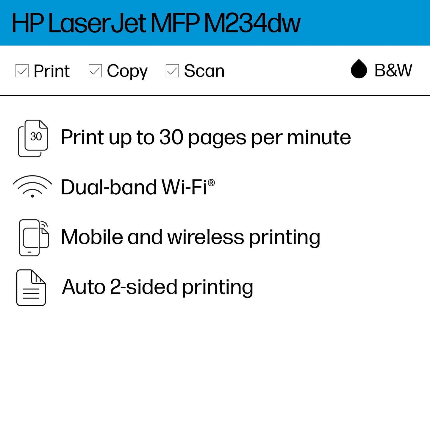 HP LaserJet MFP M234dw Wireless Printer, Print, scan, copy, Fast speeds, Easy setup,(6GW99F) (6GW99F#BGJ) Mobile printing, Best for small teams