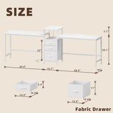 GYIIYUO 94'' Two Person Desk with Charging Station, Long Desk with 3 Fabric Drawers and Printer Shelf, Double Computer Desk, 2 Person Writing Study Table Workstation for Home Office, White GYIIYUO