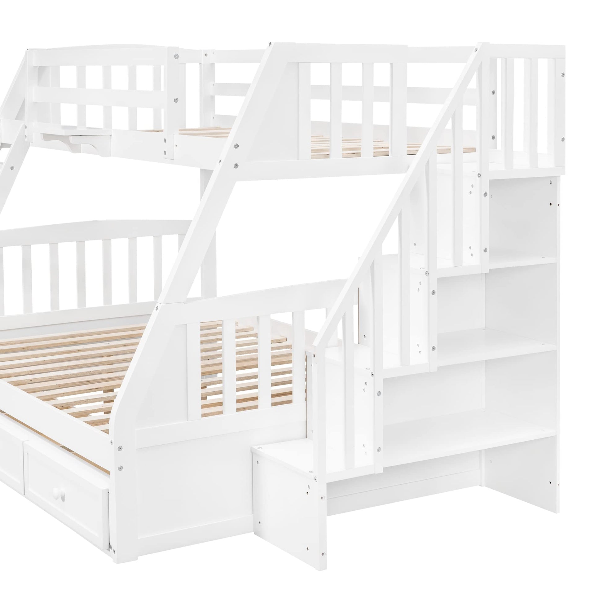 Twin-Over-Full Bunk Bed with Stairs and Storage by Harper & Bright Designs - Solid Wood Frame in White - WoodArtSupply