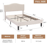 VECELO Full Size Upholstered Platform Bed Frame with Adjustable Teddy Fabric Headboard, Strong Wood Slats, 7.9" Under-Bed Storage, Noise-Free, No Box Spring Needed - Beige VECELO