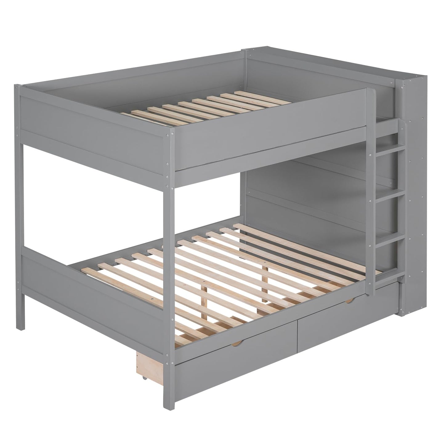 Harper & Bright Designs Grey Full Over Full Bunk Bed with Storage & Bookshelf - WoodArtSupply