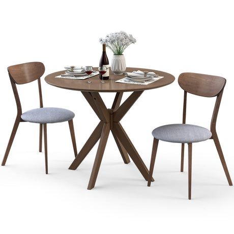 Giantex 3-Piece Dining Table and Chair Set, Wooden Kitchen Table Set, Farmhouse Round Kitchen Table and 2 Cushioned Dinette Chairs, Mid-Century Giantex