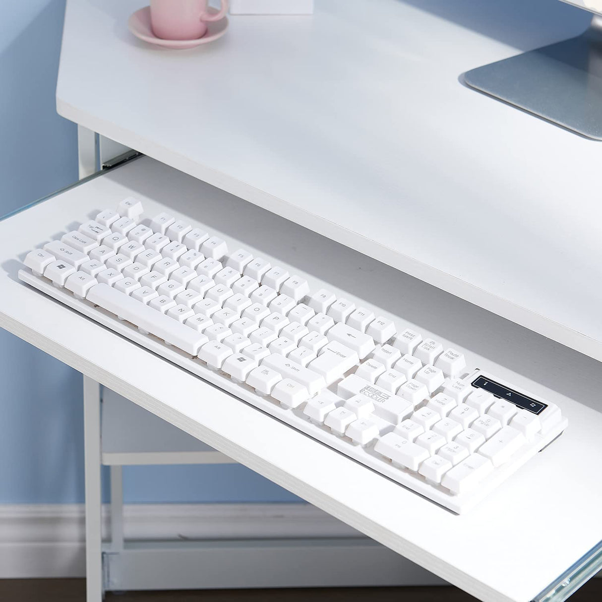 VECELO Corner Computer Desk 41 x 30 inches with Smooth Keyboard & Storage Shelves for Home Office Workstation, White VECELO