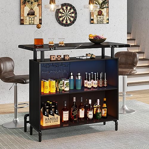 Tribesigns Modern Industrial Home Bar Table with Storage Shelf and Faux Marble Top