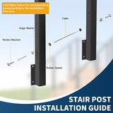 Gyykzz 42" Side Mount Stair Cable Railing Post for 36"-38" Stair Railing, Left Side Space-Saving 33° Drill Stair Handrail Deck Post for Cable Railing System Kit Indoor Outdoor Wood Concrete Gyykzz