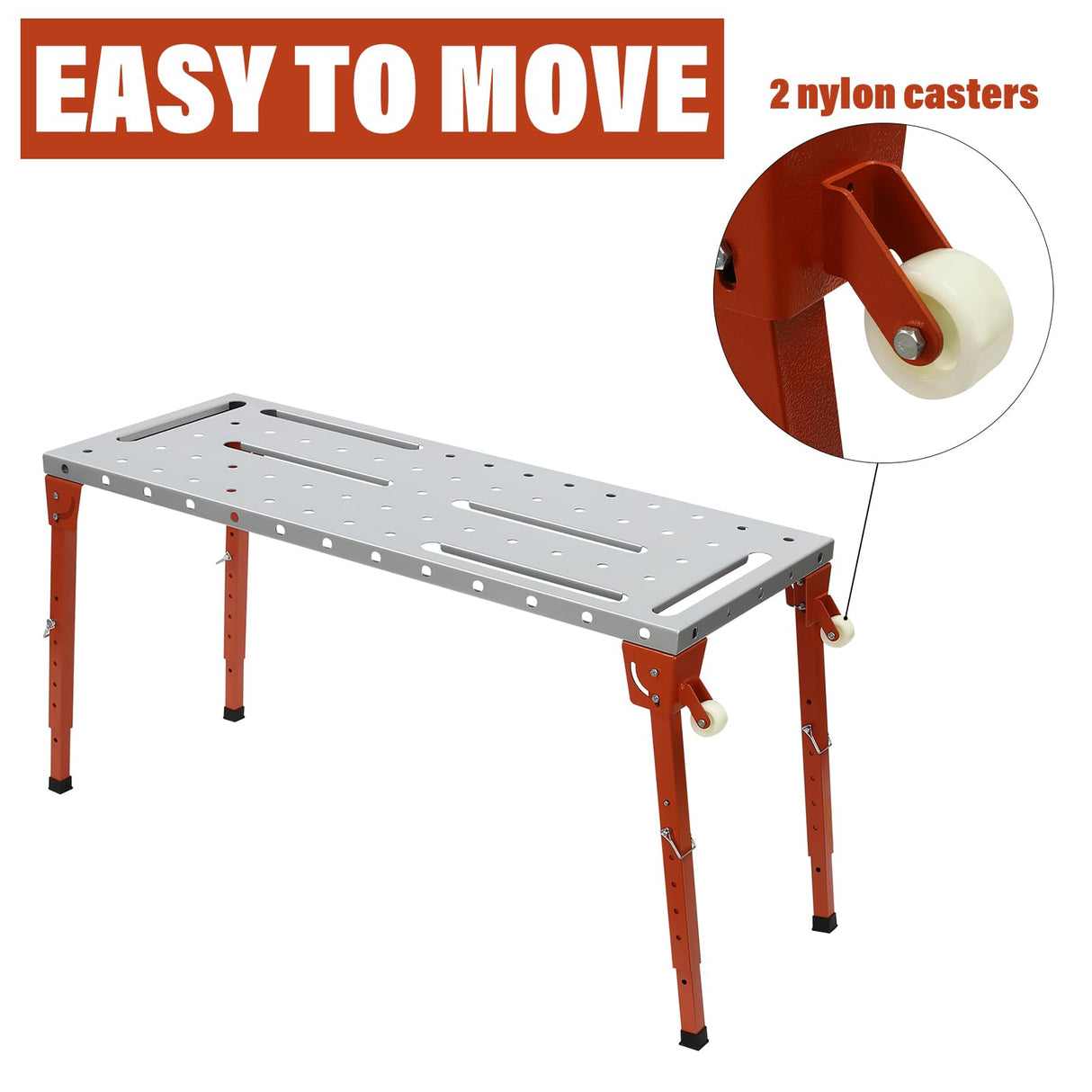 Portable Welding Table,Folding Steel Welding Workbench Table on Wheels,46 X 18in Tabletop,1000lbs Load Capacity,Adjustable Height ERAAND