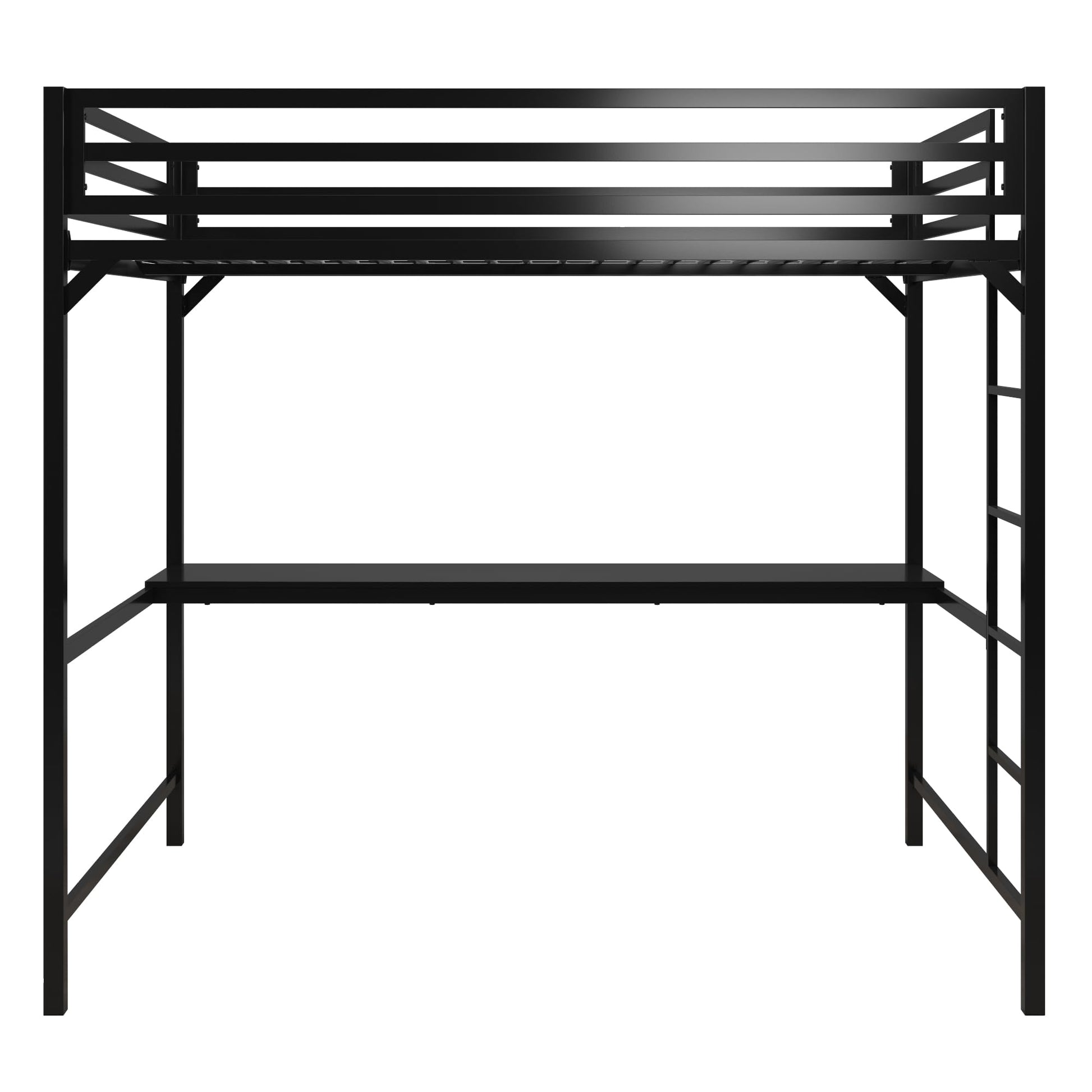 DHP Miles Black Metal Loft Bed with Integrated Desk - WoodArtSupply