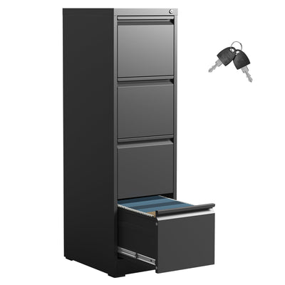 IKIMI 4 Drawer File Cabinet,Metal Filing Cabinets with Lock,Black Vertical File Cabinet for Home Office,Heavy Duty Metal Storage Cabinet for A4/Letter/Legal Size File,Assembly Required