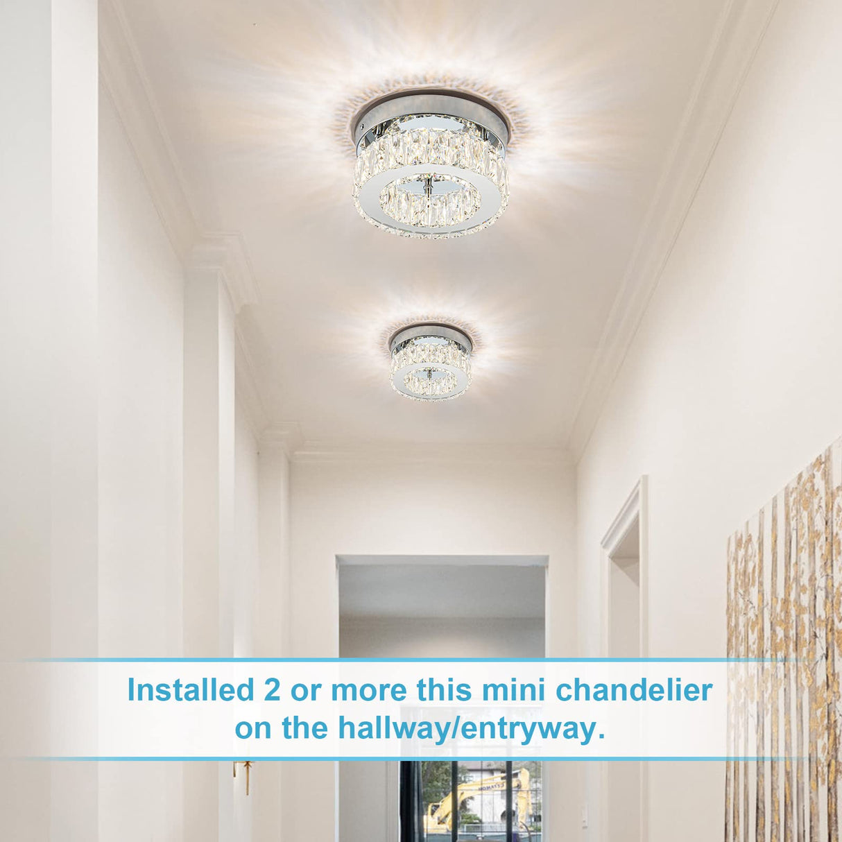 Mini Modern Crystal Chandeliers Flush Mount Ceiling Light Fixture LED Mini Chandeliers with Crystals Hallway Light Bedroom Chandelier for Bathroom Kitchen Office HomLaiting