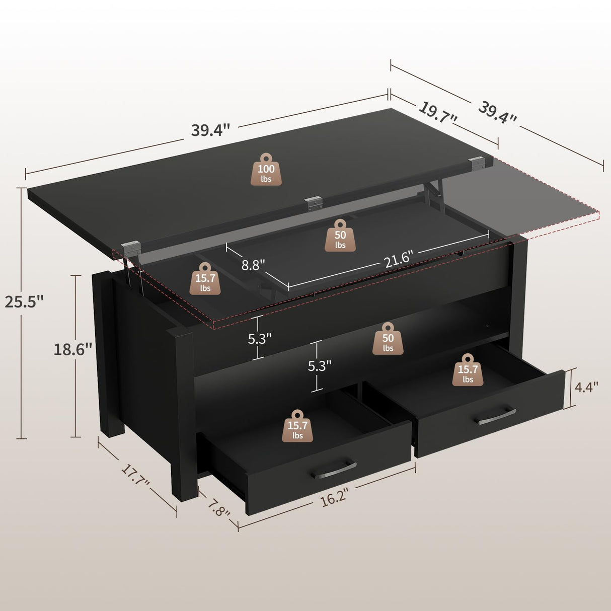 Garvee 40" Coffee Table Lift Top, Multi-Function Convertible Coffee Table with Drawers and Hidden Compartment, Converts to Dining Table for Living Room, Black Garvee