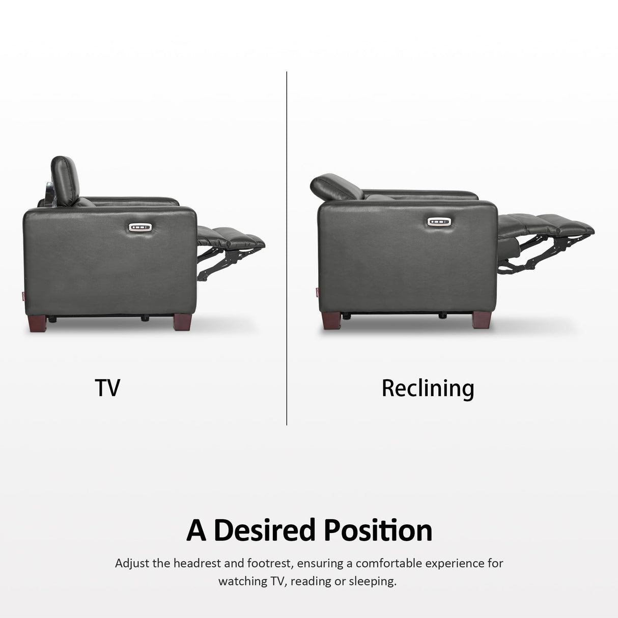 MCombo Zero Wall Recliner Chair, Wall Hugger Power Recliner Chair with Adjustable Headrest, High Wood Leg, USB Charge Ports, for Living Room, Small Spaces, HL128 (Faux Leather, Dark Grey) MCombo