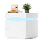 Furniwell LED Nightstand with Charging Station, End Table with Drawers, Night Stand Bedside Table with Sliding Top for Bedroom and Living Room, White Furniwell