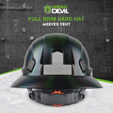 GREEN DEVIL Full Brim Hard Hat Vented Construction Safety Helmet OSHA Approved Cascos De Construccion ABS Work Hardhat for Men&Women 6 Point Adjustable Ratchet Suspension Custom Pattern Design GREEN DEVIL