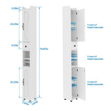 Bathroom Cabinet with Adjustable Shelf, Storage Cabinet for Small Space, Tall Cabinet with Retractable Toilet Paper Rod, Narrow Cabinet with 2 Doors, 8 Compartments (White) Maupvit