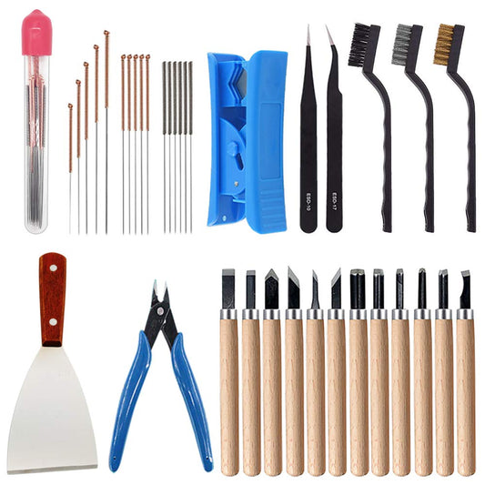 HAWKUNG 35 Pieces 3D Printer Accessories Tool Kit, 7 Size Cleaning Needles, Tweezers, Pliers, Scraper, Cleaning Brushes, Clean Up Knives Come for 3D Printing Model Removing, Cleaning, Finishi - WoodArtSupply