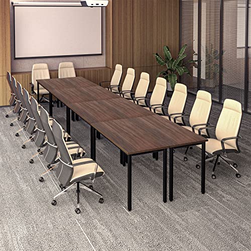Bonzy Home Conference Tables 18ft Office Computer Desk for Meeting Room Study Writing Printer Table Meeting Seminar Table for 20 People Rustic Vintage Walnut 8PCS 220.4"x47.2"x29.5" Bonzy Home