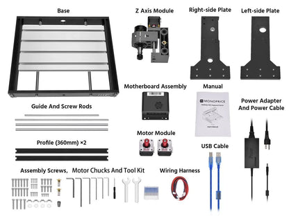 Monoprice Benchtop CNC Router Kit, 3 Axis, for Soft Metal, Wood, Plastic, Acrylic, PVC and PCB Engraving and Milling, Compatible with GRBL and Candle Software, XYZ Working Area 300 x 180 x 40 - WoodArtSupply