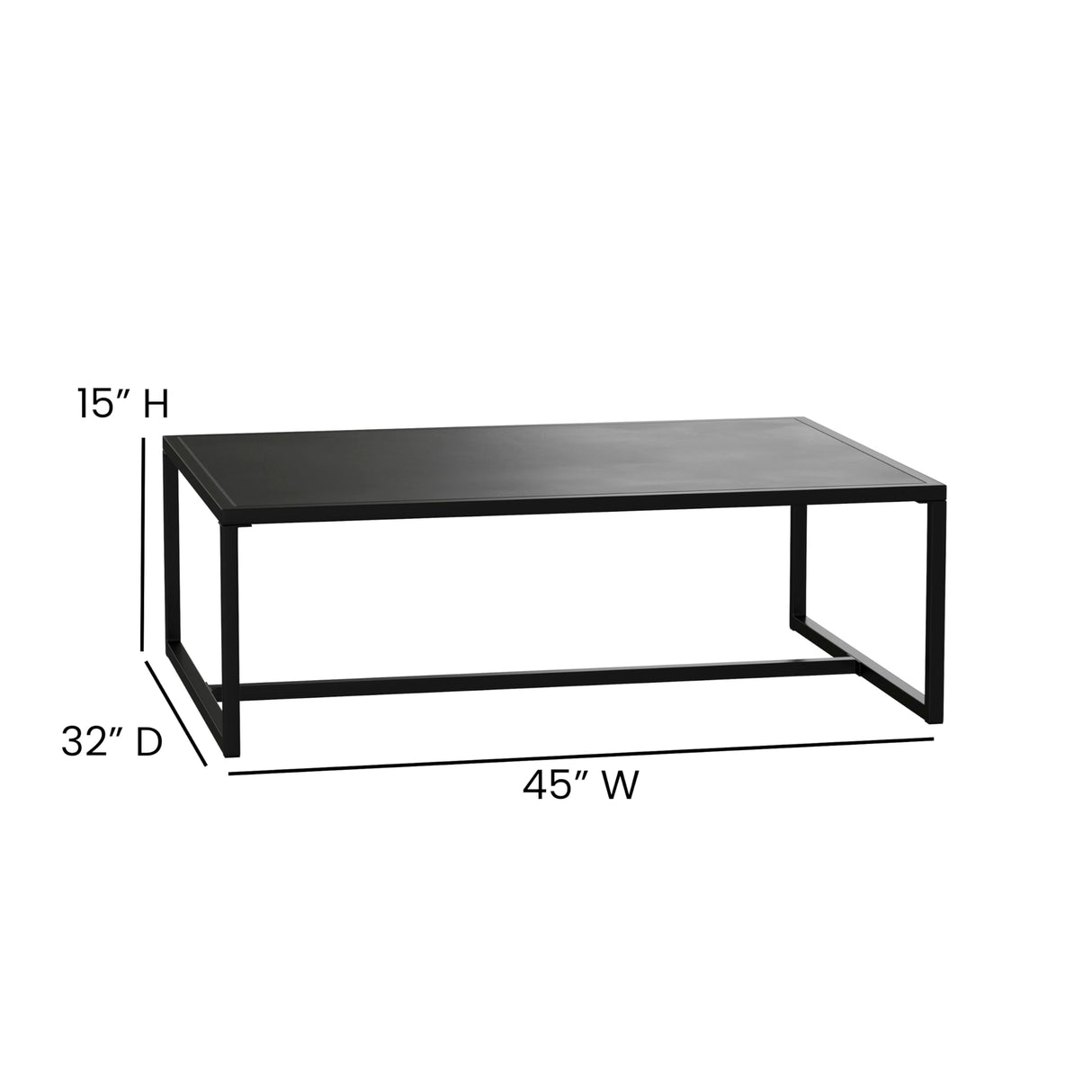 EMMA + OLIVER All-Weather Commercial Grade Indoor/Outdoor Steel Patio Coffee Table in Black EMMA + OLIVER
