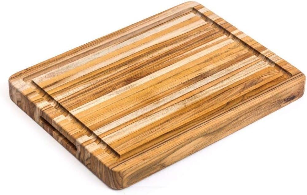 Teakhaus Carving Board - Medium (M) Wood Cutting Board with Juice Groove and Grip Handles - Reversible Teak Edge Grain Wood - Knife Friendly - FSC Certified