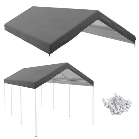 Outsunny 19.7' x 9.7' Carport Replacement Top Canopy Cover for Model 84C-207WT or 84C-386V00WT, Waterproof and UV Protected Garage Car Port Cover with Ball Bungee Cords, Dark Gray (Only Cover) Outsunny