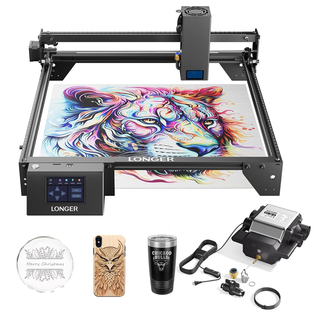 Longer Ray5 20W Laser Engraver with Air Assist Kit, 120W Laser Cutter, for Cutting 0.05mm Metal and Engraving Hundreds of Colors on Metallic Steel, 3.5” Touch Screen for DIY - WoodArtSupply