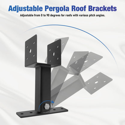 1 Pack Pergola Roof Riser,Heavy Duty Roof Mount Pergola Brackets,90 Degree Adjustable Saddle Roof Riser Beam Brackets for Wood Patio Pergola Gazebo, Fit 4×4 and 4×6 Wood Beam…