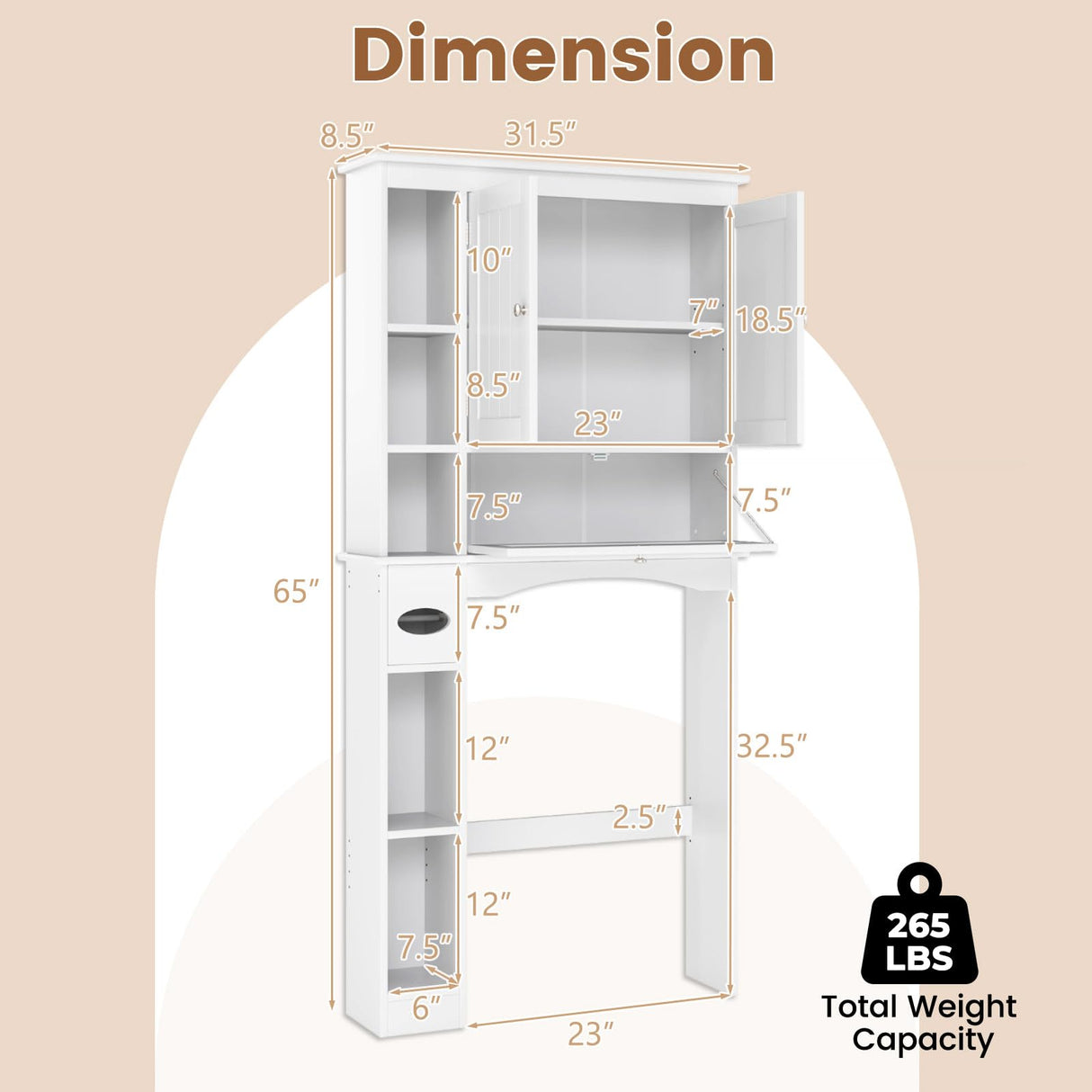Giantex Over The Toilet Storage Cabinet, 31.5''W Freestanding Space Saver with Doors, Adjustable Shelf & Toilet Paper Holder, Over Toilet Bathroom Organizer for Laundry, Restroom, White Giantex