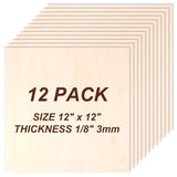 Philorn Basswood Sheets 12"x12"x 1/8", 12 Pack Plywood Sheets 3mm with Smooth Surfaces for Laser Cutting Engraving, Unfinished Wood for Crafts, Wood Burning, Architectural Models, Staining PHILORN