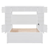 Full Storage Bed with Bookcase Headboard, Full Size Platform Bed with Trundle and 2 Storage Drawers, Solid Wood Full Size Bed Frame with Cabinet and Bookshelf, No Box Spring Needed - White Harper & Bright Designs