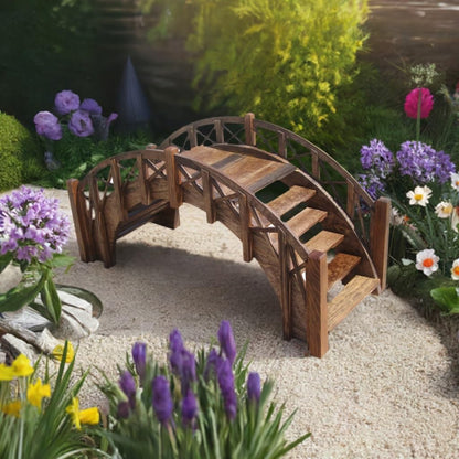 SamsGazebos Fairy Tale Garden Bridge with Decorative Lattice Railings and Steps, 33" L, Unfinished - WoodArtSupply