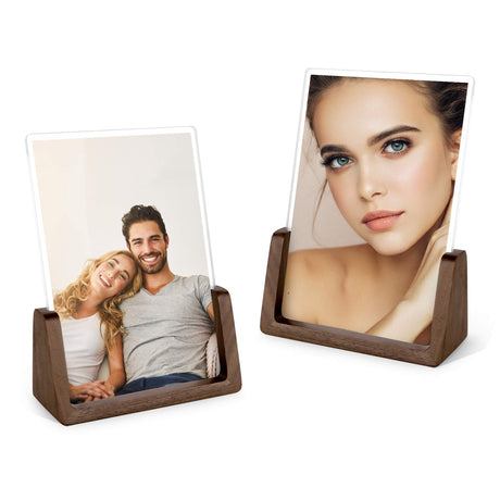 Mixoo Picture Frame 2 Pack - Rustic Wooden Photo Frames with Walnut Wood Base and High Definition Break Free Acrylic Glass Covers for Tabletop or Desktop Display (4x6 inch, Vertical + Vertical) Mixoo
