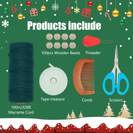 ACRNIGHEET DIY Large Macrame Christmas Tree Kit for Adults Beginners, Christmas Tree Macrame Wall Hanging Kit with Tassels Ornament, Craft Gitf Idea with Step by Step Tutorial Instruction Home Decor ACRNIGHEET