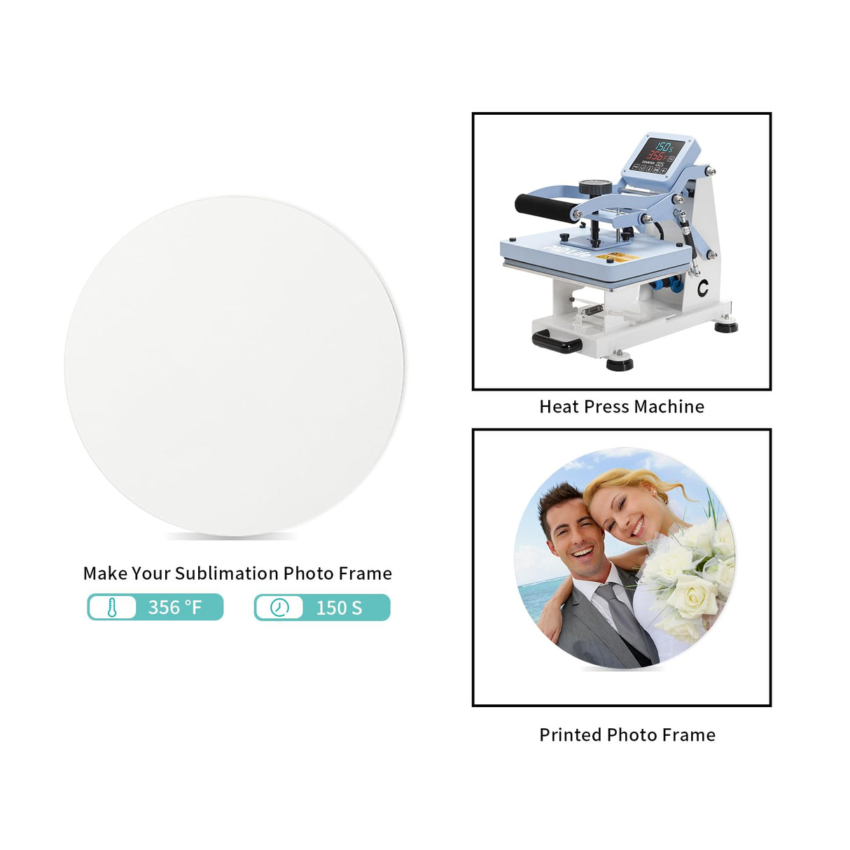 PYD Life 4 Pack Sublimation Photo Frame Home Decor Blanks 10" x 10" Round 0.6 Inch Thickness MDF Hardboard White Wall Hanging with Stand for Heat Press Machine Heat Transfer PYD Life