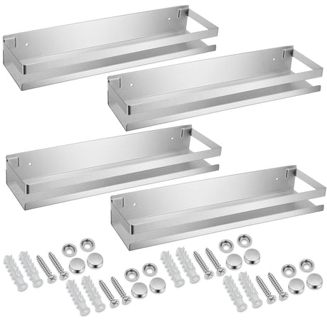 Lallisa 4 Pieces Stainless Steel Shelf Bathroom Shower Floating Shelves Wall Mounted Shower Caddy Basket Shelf Storage Organizer Shelves for Bathroom, Kitchen, Living Room, Silver, 15.75 Inch Lallisa